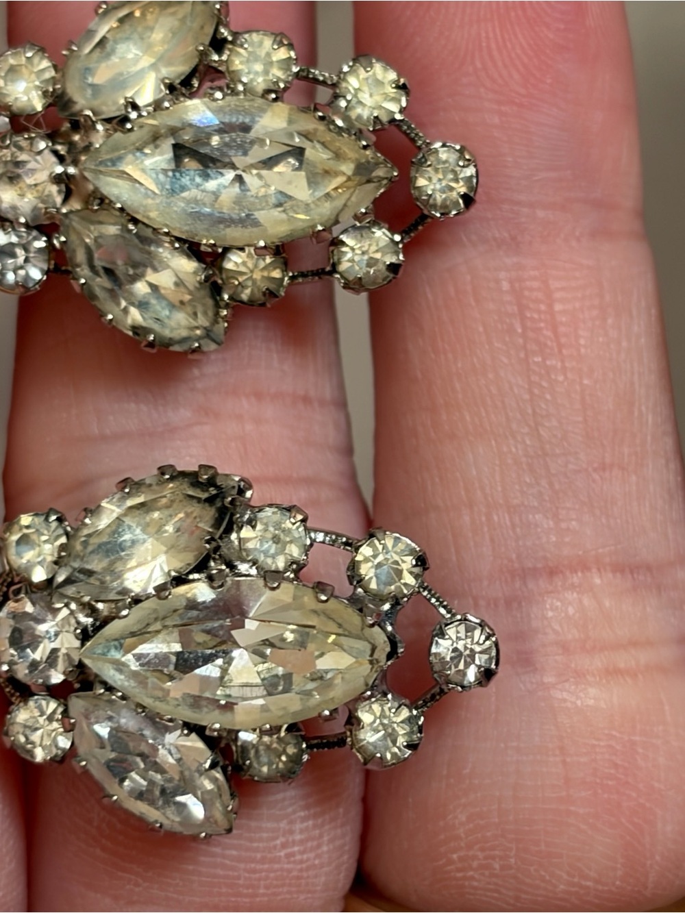 4/$100 Vintage Clear Crystal Cluster Clip-On Earrings - Unbranded